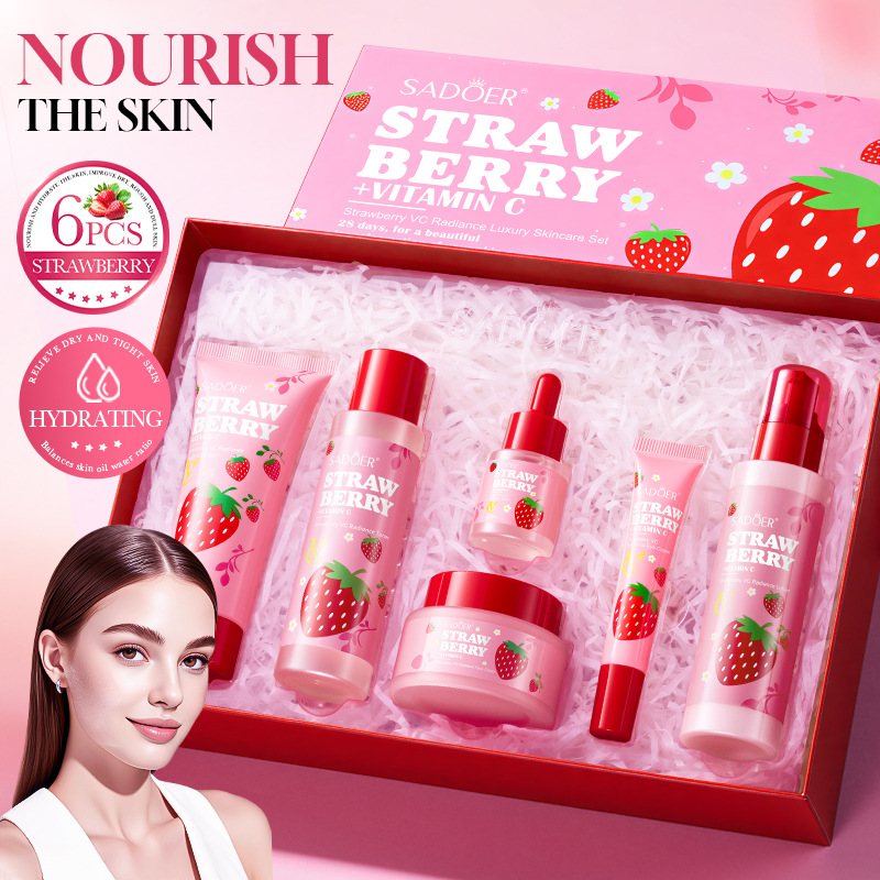 Luxury Skincare Gift Set For Women - Strawberry VC Brightening Luxury Care 6-piece