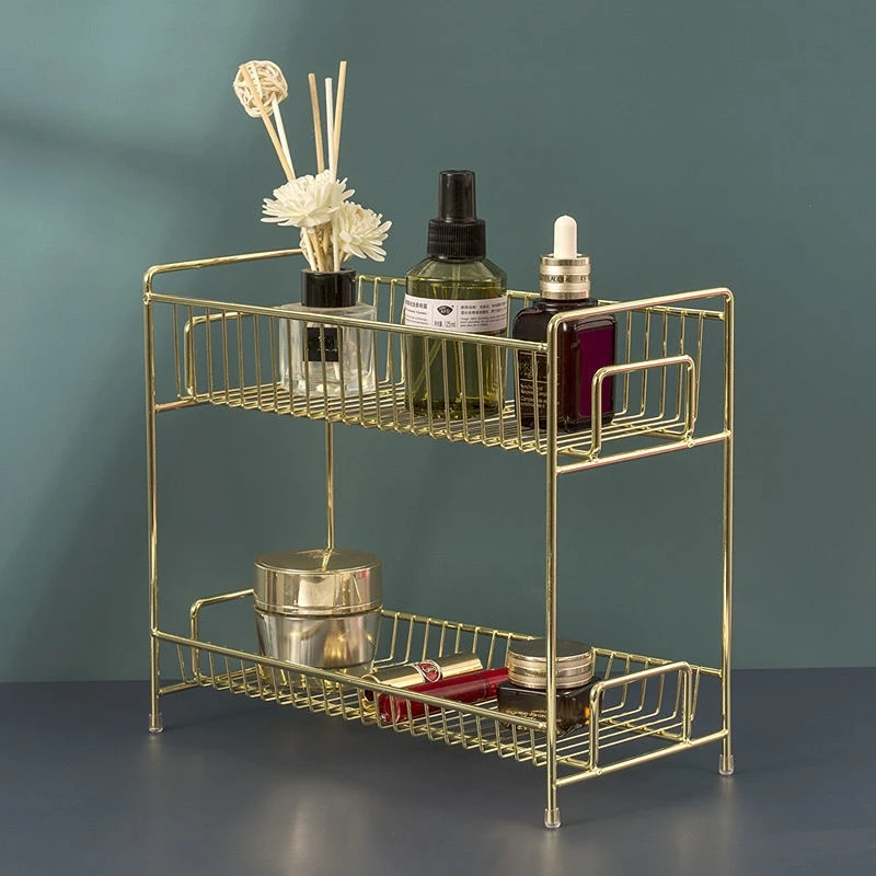 Luxury Skincare Makeup - Luxury Metal Golden Cosmetic Rack Desktop